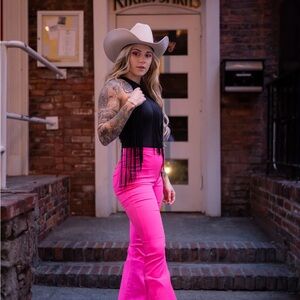 JC & JQ  Fiona High Rise Bright Hot Pink Flare Pants 🩷